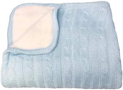 effe bebe Magnolia Cable Knit and Sherpa Baby Blanket 30"x40" (French Blue)