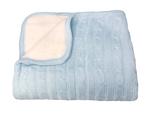 Image of effe bebe Magnolia Cable Knit and Sherpa Baby Blanket 30"x40" (French Blue)