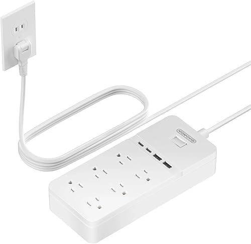 Miniatura 1 de Regleta de alimentación de 2 clavijas con cable de extensión de 10 pies, protector de sobretensiones de enchufe plano NTONPOWER con 6 tomas, 2