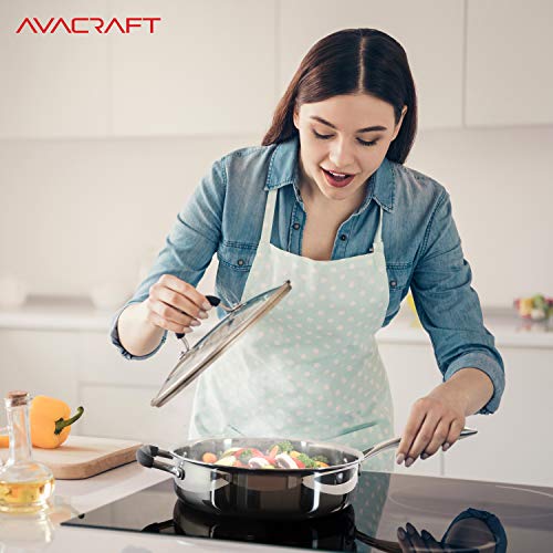 AVACRAFT 18/10 Tri-Ply Stainless Steel Saute Pan with Lid, Stay Cool Handle, Helper Handle, Induction Pan, Versatile Stainless Steel Skillet, Sauté Pans in our Pots and Pans cookware (3.5 Quarts) Main Image