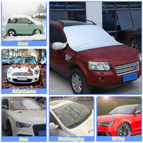 Image of Windshield Snow Cover Compatible with LR Freelande2 2007-2012, Car Snow Cover, Front Windshield Sunshade, Exterior Windscreen Sun Shade, UV-Rays Sun Ice Snow Frost Protector, 4-Layer Windshield Cover