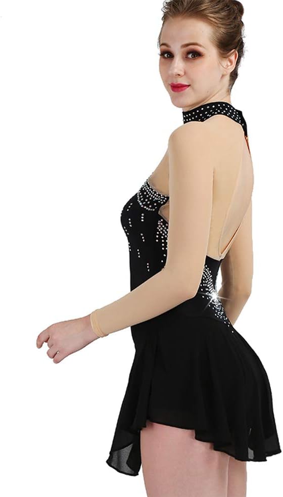 Black Ladies Ice Skating Dress Long Sleeve