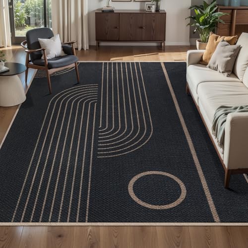 Tapis en Jute géométrique 4 x 6 pour terrasse et salon style bohème