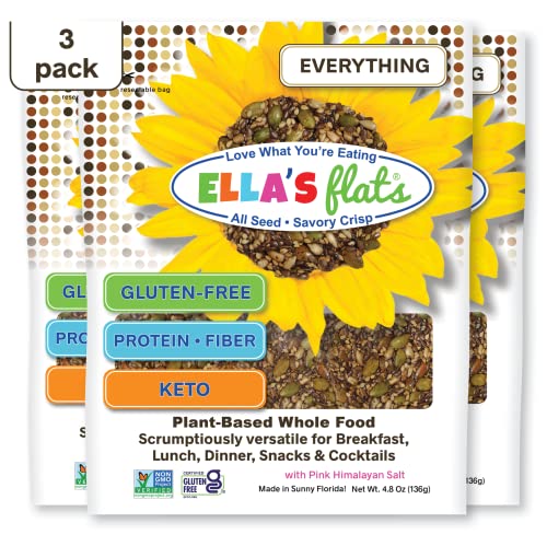 Ella’s Flats® Everything All Seed Savory Crisps – All Natural, Gluten Free, Good Source Of Protein, High Fiber, Vegan And Keto Friendly (3 Pack) #TOP3