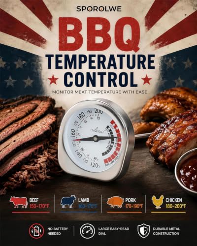 Image of Leave in Probe Meat Thermometer Oven Safe Dual Pointer Dial BBQ Grill