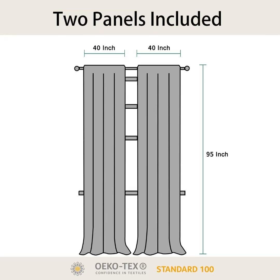 BONZER Linen Textured Diamond Print Curtains - Light Filtering Grommet Window Drapes for Bedroom, Living Room, 52 x 95 Inch, Grey, Set of 2 Panels