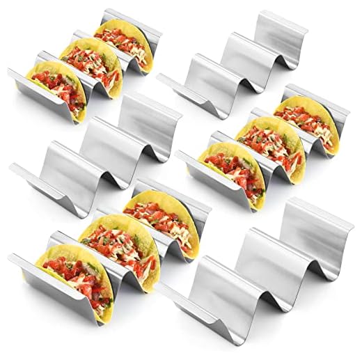 Taco Holder Stand,Set of 6 Stainless Steel Taco Tray,Stylish Taco Shell Holders, Rack Holds Up to 3 Tacos Each Keeping Shells Upright, Health Material Taco Rack by RTT -Oven,Grill and Dishwasher Safe