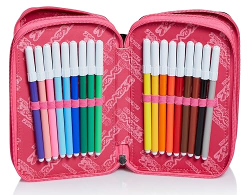 Seven Mäppchen, Mehrfarbig, Federtasche für Schreibwaren, Etui mit Stiften, Kugelschreiber, & mehr, 3 Fächer, Mädchen & Jungen, Schule - Grundschule, XXL Iridescent rosa/schwarz Sterne