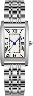 Womens Vintage Gold Watch with Square case, Roman Numeral dial, Stainless Steel Bracelet, Adjustment Tool Included, and Water Resistance