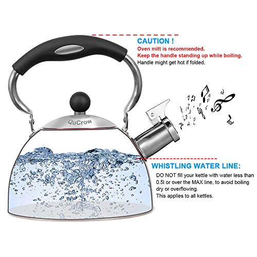 Qucrow Whistling Tea Kettle With Heat-Proof Handle, Kitchen Grade Stainless Steel Teapot Stovetops, 3 Quart, Silver #TOP6