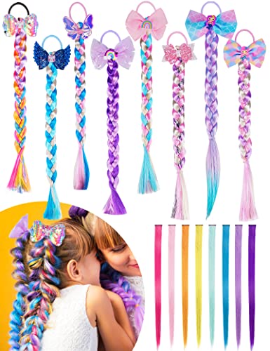 Aphlos 16 Pack, 8 Styles Hair Braids For Kids Girls Colored Hair Extensions And Braids Hair Accessories For Kids Colorful Hairpieces Clips In Hair For Girls Crazy Hair Day Accessories Colored Ponytail Hair Extensions #TOP6
