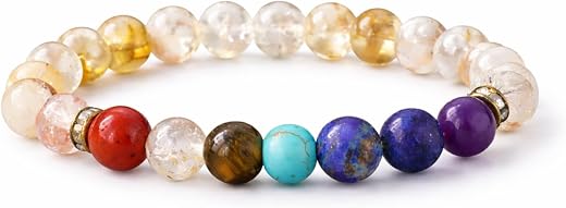 Japam Seven Chakra Healing Crystal Bracelet for Men &amp; Women with Amethyst, Lapis Lazuli, Tiger Eye, Citrine, Clear Quartz...