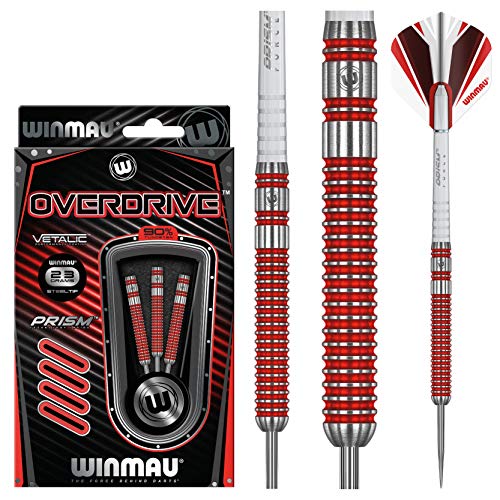 WINMAU Overdrive Tungsten Steeltip Darts Set 23g with Prism Flights and Shafts (Stems)