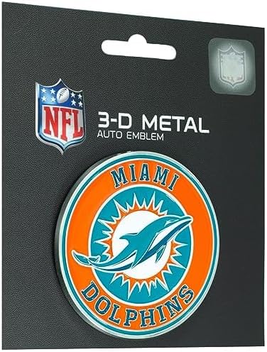 Miniatura 3 de FANMATS - Emblema de metal 3D de los Miami Dolphins NFL para todo tipo de clima, para uso en interiores y exteriores, fácil instalación de despegar