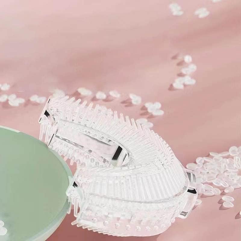 Miniatura 3 de AJM - Cepillo de dientes de silicona en forma de U para niños, cepillo de dientes de entrenamiento manual con 2 cabezales extraíbles y cubierta de
