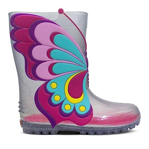 Bota Infantil Galocha Feminina Impermeável Nº 25 Ao 32 Menina Borboleta 09.20 (Glitter Prata, BR, Criança de 4 a 8 anos, Numérico, 28)