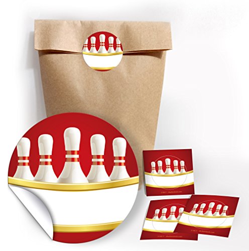12 Geschenktüten / Natur + 12 Aufkleber Bowling Party-Tüten für Gastgeschenk Mitgebsel bei Kindergeburtstag Mädchen Jungen Erwachsene Cover