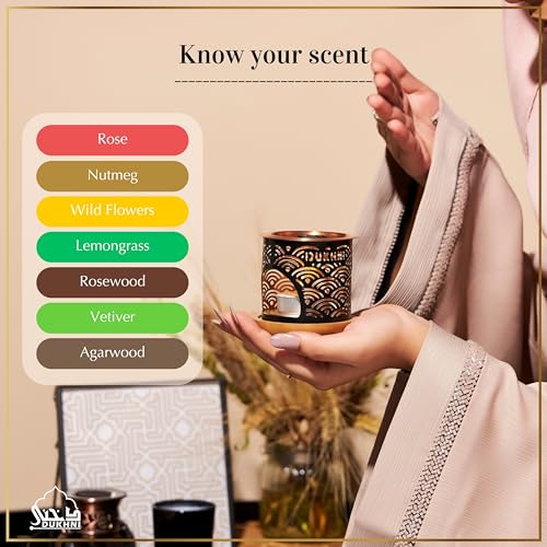 Image of Oud Al Raghbah Bakhoor Set عود بخور و مبخرشمعدان by Dukhni | 2 x 9 Piece Each & Oriental Bakhoor Burner | Arabic Bakhoor Incense | Zesty Woody Oud Blend| Perfect for Prayer Time | to Relax & Meditate