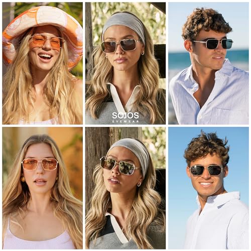 Image of SOJOS Retro Polarized Square Sunglasses for Women Men Vintage Large Double Bridge UV Protection Metal Sun Glasses SJ1246