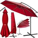 Kingsleeve® Sonnenschirm UV Schutz 80+ Ø 300 cm Groß mit Ständer Schutzhülle Windsicherung Windfest Neigbar Rund Kurbel Garten Balkon Ampelschirm Rot