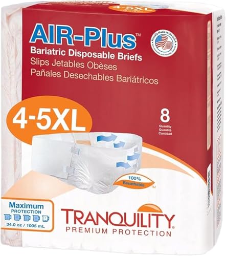 Tranquility Bariatric Disposable Briefs 4X-Large with AIR-Plus Fully Breathable Fabric for Skin Dryness & Integrity, High Waistline, Latex-Free, 34oz Capacity, 32ct Case