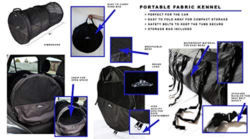 Handinhandcreations Pet Tube Soft Car Crate Large Kennel The Safe Dog And Cat Travel Mobile Home Pet Limo With Seat Belts And Storage Bag 47Lx24H Grey Color #TOP1