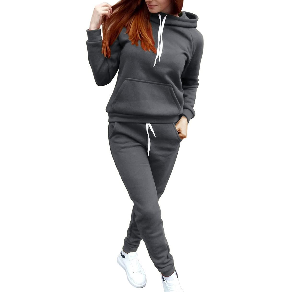 Generisch Tuta da jogging da donna con cappuccio – Tuta invernale da donna, comoda, sportiva, 2 pezzi, tuta sportiva, tuta da casa, loungewear morbida, abbigliamento sportivo, a maniche lunghe