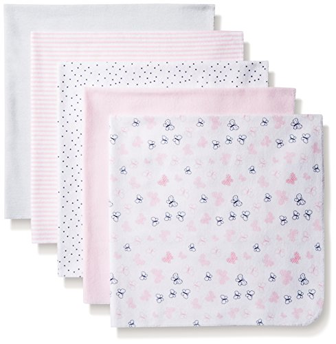 BON BEBE Girls' Assorted 5 Pack Receiving Blankets, Pink Hearts/Butterflies, Newborn