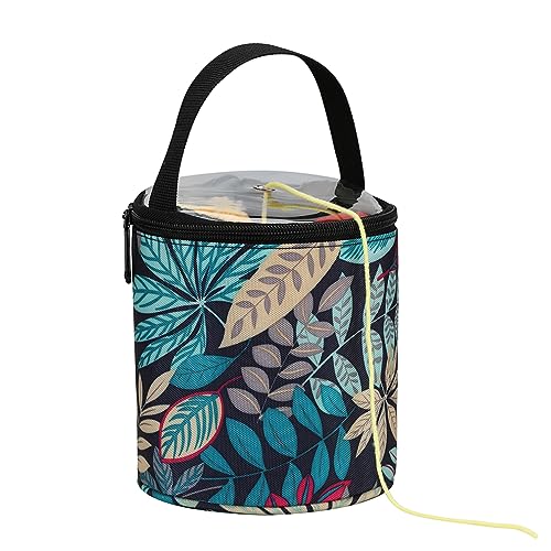Mdoker Mini Yarn Storage Small Size Yarn Bag for Crocheting with Holes,Empty Round Knitting Tote Bags protable Yarn Holder,Perfect for Travel,Beginner & Crocheter(Blue Leaves)