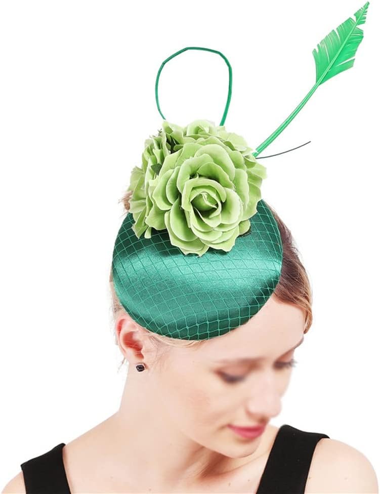 Mesh Bride Rose Fascinators Wedding Women Chic Hats Vintage Hair Accessories with Fancy Feathers Headpiece