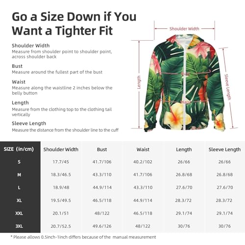 Hojas tropicales y Flores Camisas de sol masculinas FPS 50+ Jaqueta feminina com capuz de manga comp