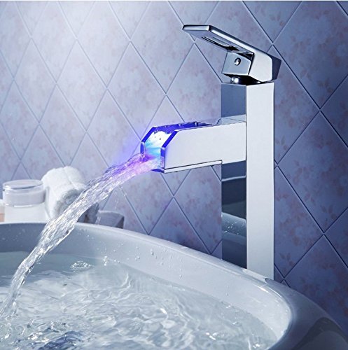 Mélangeur d'évier cascade vanity vessel avec robinet LED chrome