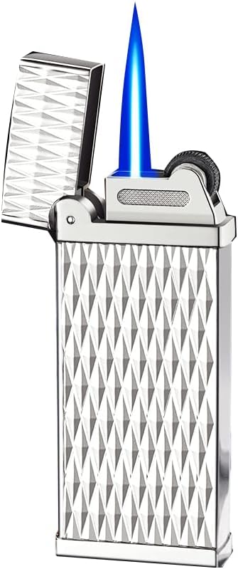 Jet Torch Lighter, Slim Torch Butane Lighter with Wheel Flint Ignition, Portable Jet Flame Windproof Lighter, Creative Gifts for Men (Silver)