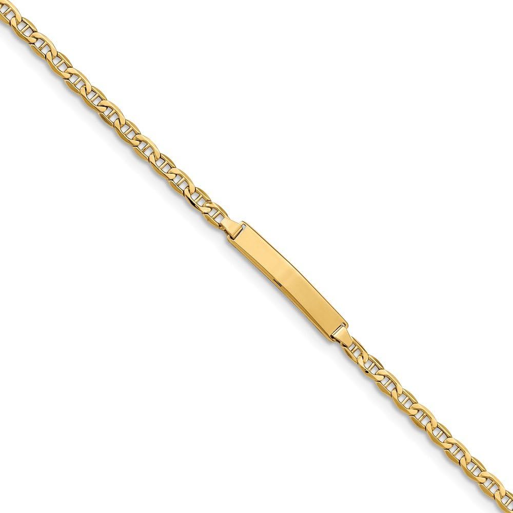 Sonia Jewels 14k Yellow Gold Anchor Mariner Link ID Bracelet Engravable Identification Name Bar Tag - with Secure Lobster Lock Clasp 7" (Width = 4mm)