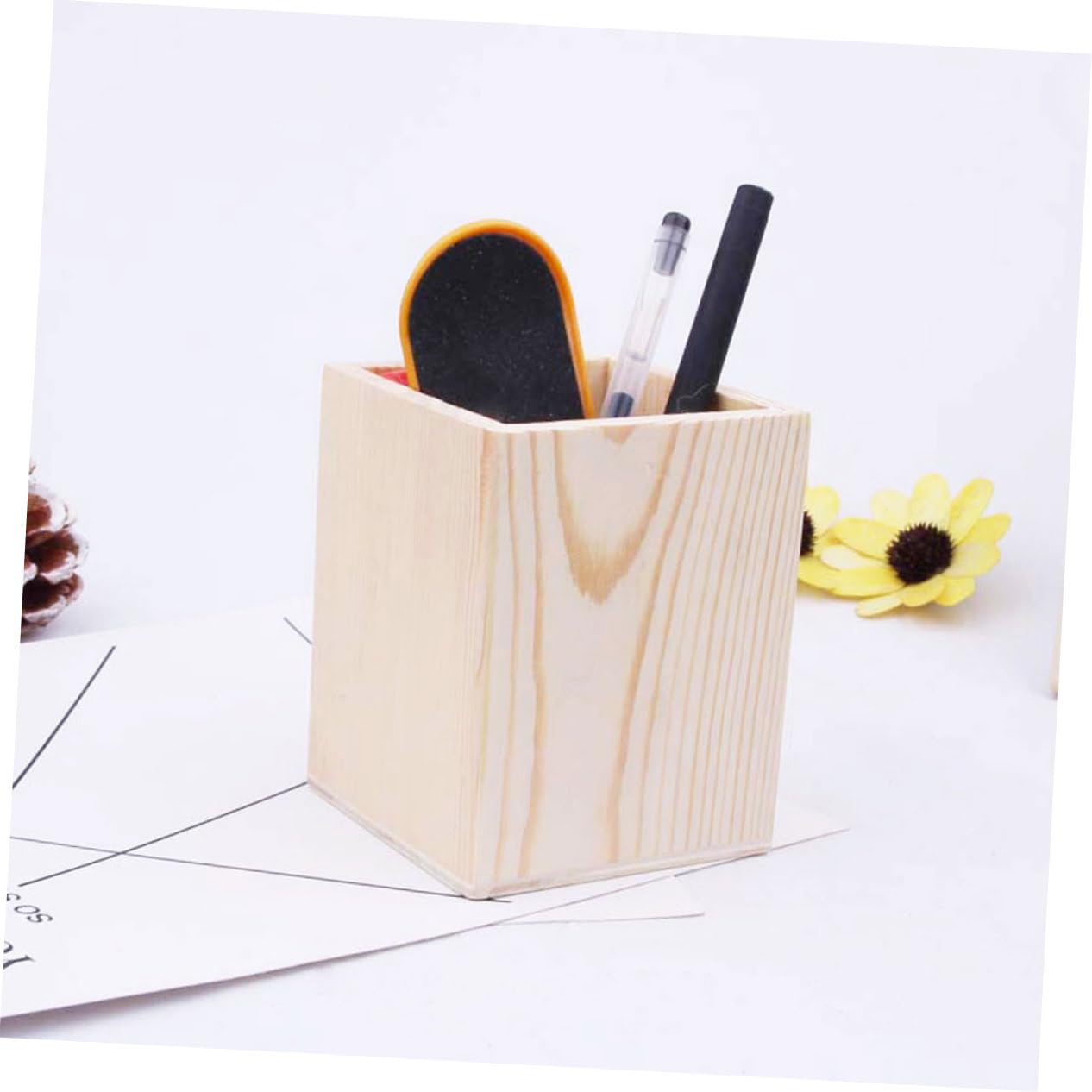 2 Set Contenitore Per Penne Fai Da Te Portapenne Carino Penna Titolare Supporto A Matita Contenitore Per Matite Portapenne in Legno Bambù 3 Pezzi * 2