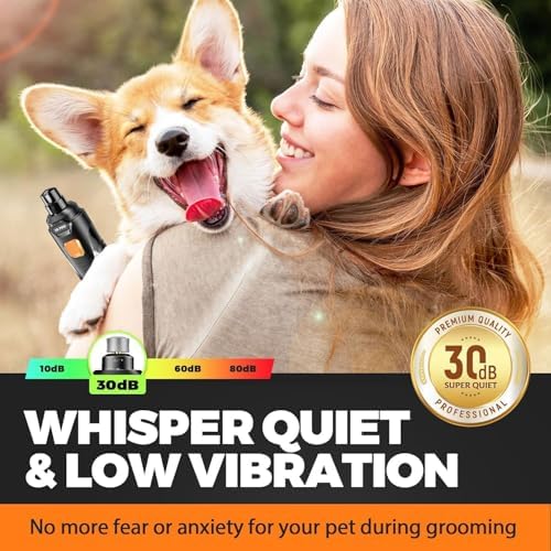 Whisper Quiet Dog Nail Grinder with 4 LED Lights, Safe & Stress-Free for Sensitive Dogs Cats of All Breeds & Sizes, 3 Grinding Bits, 3-Speed, Pet Nail Trimmers, Rechargeable Painless Grooming Kit - 1