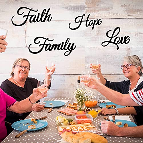 Hotop 4 Pieces Faith Love Hope Family Metal Wall Decor Rustic Vintage Farmhouse Metal Sign Black Metal Wall Art Metal Wall Word Sculpture For Home, Office, Living Room Decoration #TOP5