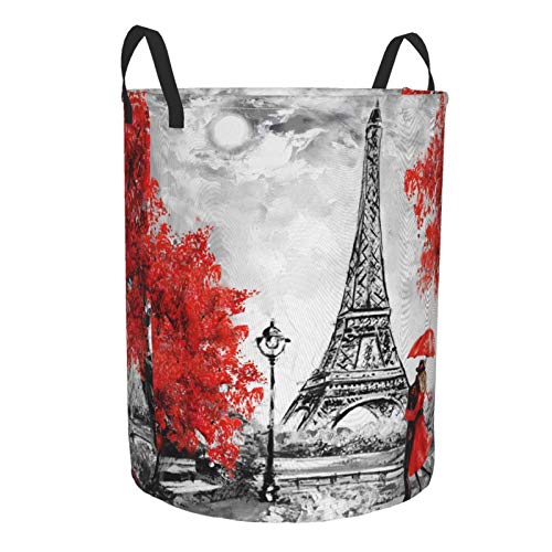 Fehuew Red Eiffel Tower Lovers Romantic Paris Collapsible Laundry Basket With Handle Waterproof Fabric Hamper Laundry Storage Baskets Organizer Large Bins For Dirty Clothes,Toys,Bathroom #TOP2