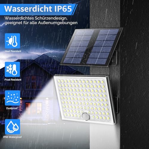 Realky Solarlampen für Außen,Solarleuchte mit Bewegungsmelder,113 LED Solar Strahler IP65 Wasserdichte Solar-Split Wandleuchte mit 5m Kabel für Garage, Garten, Hof, Stufen, Haustüren, Rasen - 1 Stück