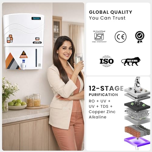 Image of Proven Aqua RO Water Purifier for Home 12L Storage | 12 Stage Purification TDS Adjuster, RO+UV+COPPER+ZINC. Advance MTDS and HTDS Membrane, Suitable for all type water with 1 Year Warranty.