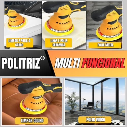 Lixadeira e Politriz Sem Fio 600W: Ferramenta Profissional 2 Baterias 12V