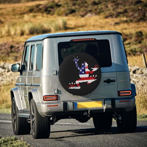 Image of Funny Frog Spare Tire Cover Trailer Tire Covers Weatherproof Wheel Protector Fit for Rv Trailer Truck Travel Trailers Accessories 16 inch Wheel US Flag Frog