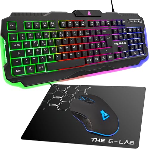 The G-Lab – Combo Hélium – Ensemble Gaming 3 en 1 – Clavier Gamer Azerty Rétroéclairé, Souris Gamer 6400 Dpi, Tapis De Souris Antidérapant – 6 Touches Anti-ghosting – Pack PC/PS4/PS5/XBOX