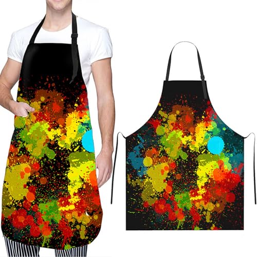 YUNZHISHIYE Tablier BBQ imperméable graffiti coloré, de cuisine réglable avec poches pour hommes et serveur