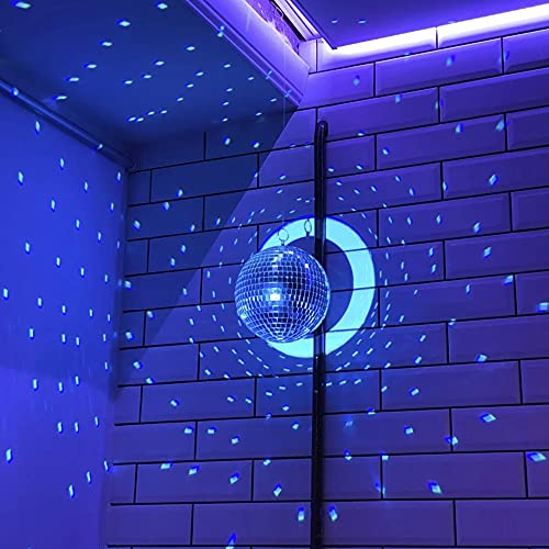 Bola espejada giratoria de vidrio, 8 pulgadas, para efectos de iluminación en discotecas, bodas, fiestas y escenarios miniatura 3