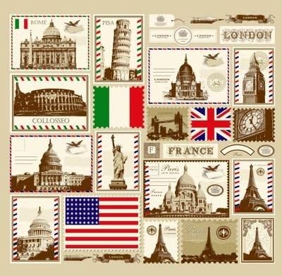 Amazon ノーブランド品 ビンテージ風 世界の 観光地 国旗 切手風 デザイン シャワーカーテン 178 176cm 間仕切りにも シャワーカーテン ホーム キッチン オンライン通販