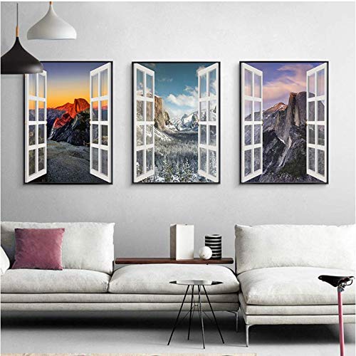 Toile montagne effet 3D moderne pour un salon lumineux et épuré