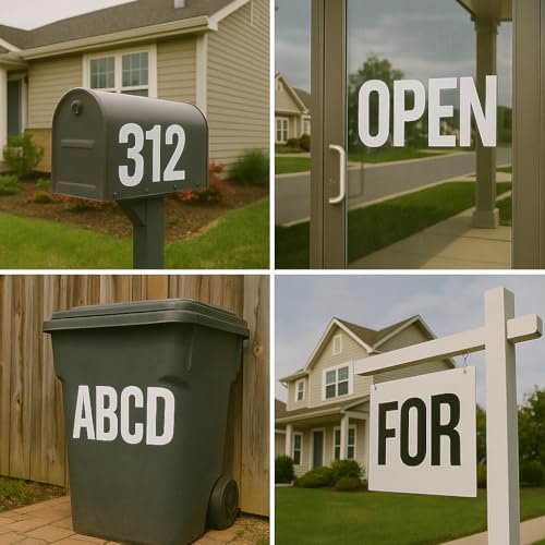 Image of 8 Sheets 4-Inch Vinyl Letter & Number Stickers, Waterproof Self-Adhesive Alphabet Decals with Symbols, Bold Black Mailbox Address Stickers for Signs, House Numbers, Windows, Cars, Bins & DIY Outdoor