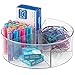 mDesign Spinning Office Supplies Desk Organizer Bin with Dividers for Scissors, Pens, Sticky Notes, Markers, Highlighters - Clear