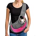 Pet Dog Cat Sling Carrier Bag Puppy Shoulder Carry Bag Hands Free Dog Papoose Carrier with Adjustable Shoulder Strap Pet Travel Carrier Tote Bag with Breathable Mesh Pouch for Outdoor Walking Subway